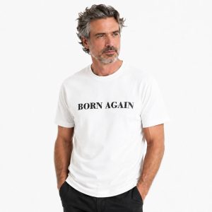 تیشرت آستین کوتاه رنگ سفید طرح Born Again کد 35/513