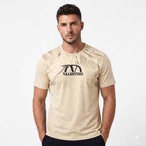 تیشرت آستین کوتاه باکسی پیسوله رنگ کرم طرح valentino کد 31/27