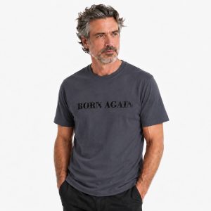 تیشرت آستین کوتاه رنگ ذغالی طرح Born Again کد 35/513