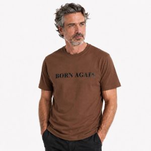 تیشرت آستین کوتاه رنگ قهوه ای طرح Born Again کد 35/513